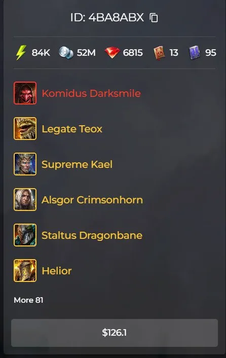 ✧･ﾟ:*✧ 15% OFF ✧･ﾟ:*✧ Smooth Savings Raid: Shadow Legends - Level 65, 41 Legendary, 2 Mythical, 154 Epic Champions(#E24779450f) ✧･ﾟ:*✧